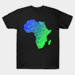 Colorful mandala art map of Africa with text in blue and green T-Shirt